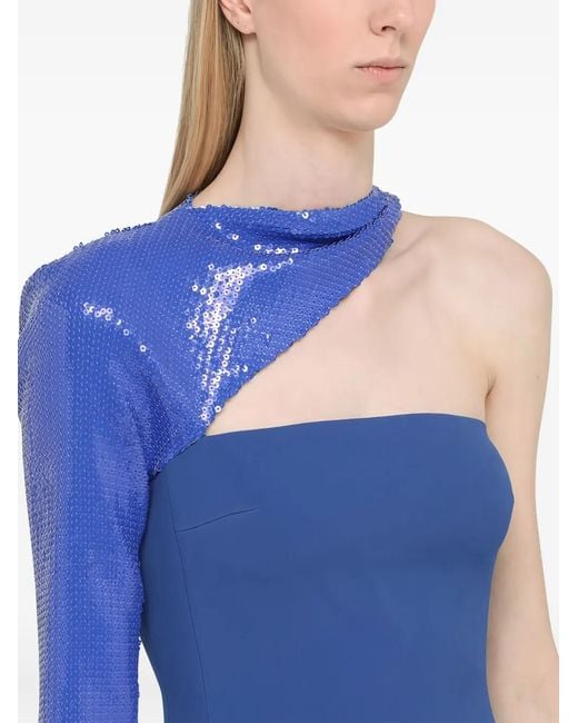 David Koma Blue Sequin One-Shoulder Mini Dress