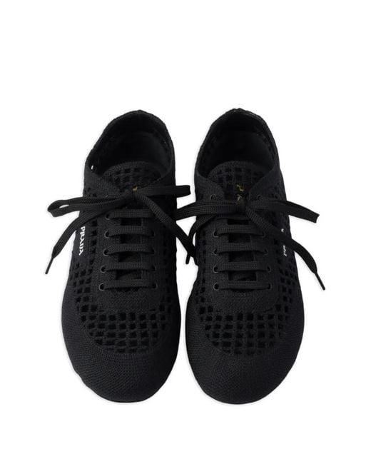 Prada Black Cotton Crochet Collapse Sneakers