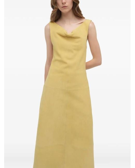 Jonathan Simkhai Yellow Bridger Cowl-Neck Suede Midi Dress