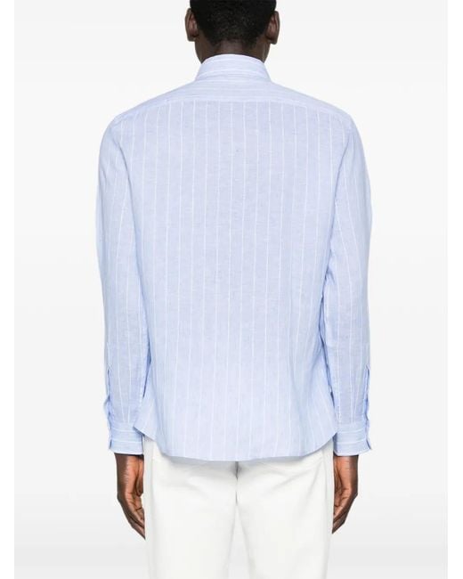 Brunello Cucinelli Blue Striped Shirt for men