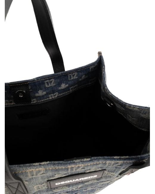 DSquared² Blue Monogram-Jacquard Denim Tote Bag for men
