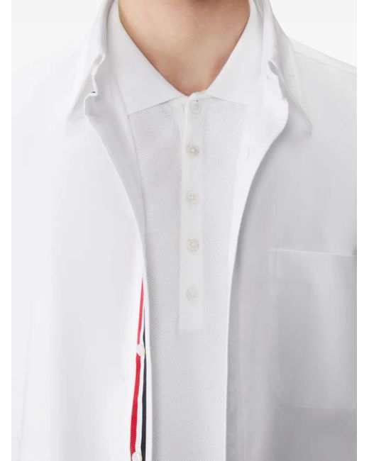 Thom Browne White Button-Placket Polo Shirt for men