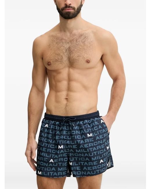 Aeronautica Militare Blue Logo-Print Drawstring Swim Shorts for men