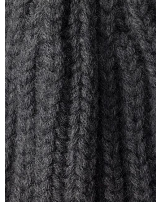 Prada Gray Logo-Plaque Beanie Hat for men