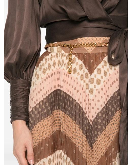 Zimmermann Natural Sunray Chevron-Print Midi Pleated Skirt