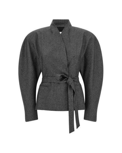 ANDAMANE Gray Margaux Belted-Waist Fitted Jacket