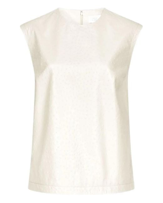 Loulou de Saison White Fiza Ostrich-Effect Zip Top