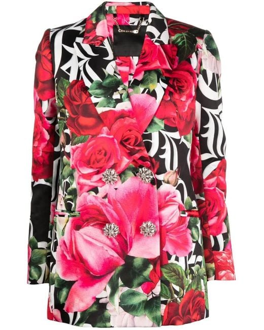 Philipp Plein Red Romance Floral-Print Blazer