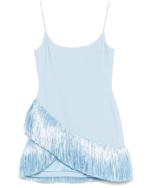 David Koma Blue Raffia Fringe-Trim Mini Dress