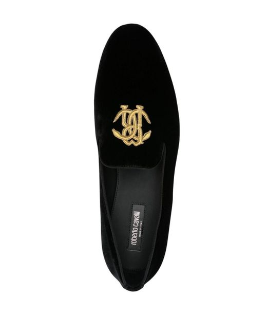 Roberto Cavalli Samt-Loafer mit aufgesticktem Logo in Black für Herren