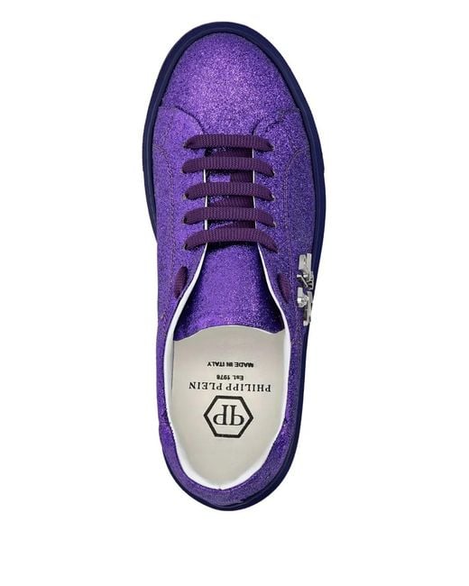 Philipp Plein Purple Glitter Lo-Top Sneakers