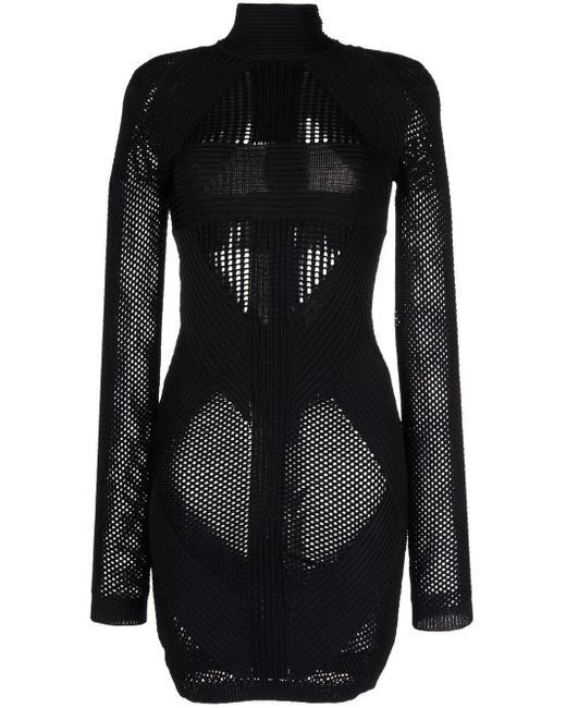 Balmain Black Mesh Knit Short Dress