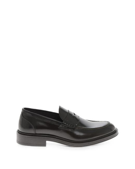 Amedeo Testoni Black Polished Leather Penny Loafers for men