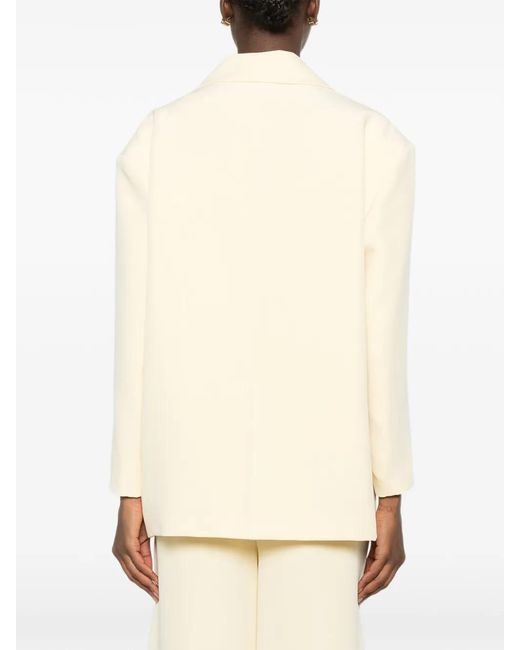 Carla G Natural Peak-Lapel Flap-Pocket Blazer