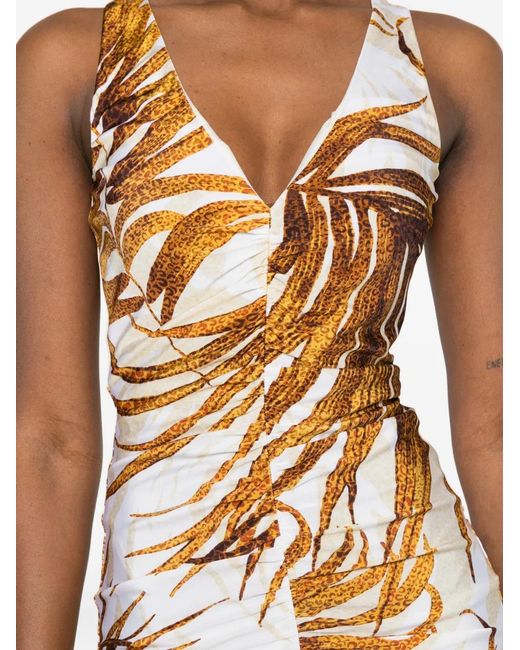 Just Cavalli Metallic Leaf-Print Ruffled Mini Dress
