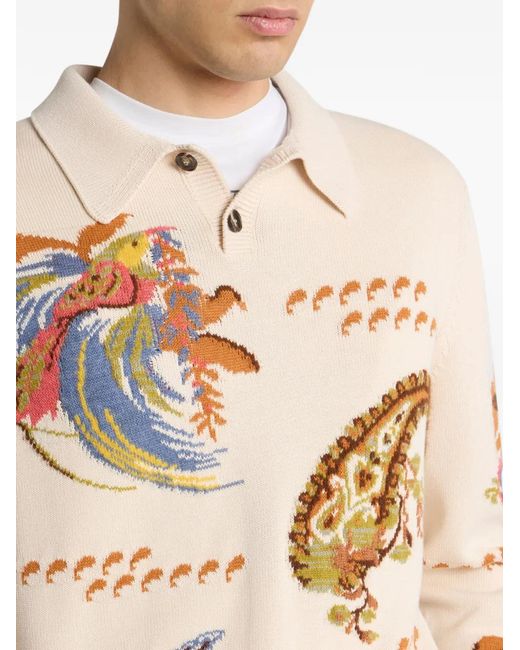 Etro Natural Jacquard Polo Sweater for men