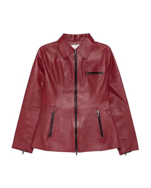 Iceberg Red Zip Leather Jacket