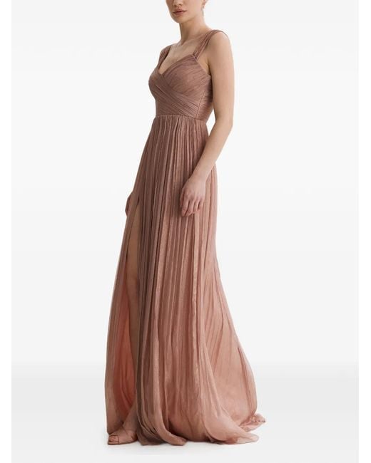 Framboise Brown Kiros Plissé Lace-Up Maxi Dress