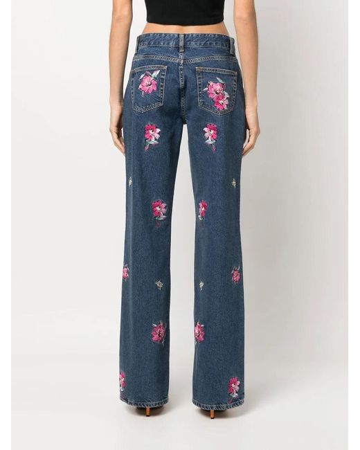 Blugirl Blumarine Blue Floral-Embroidered Jeans