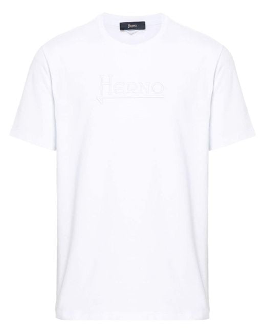 Herno White Logo-embroidered Cotton T-shirt for men