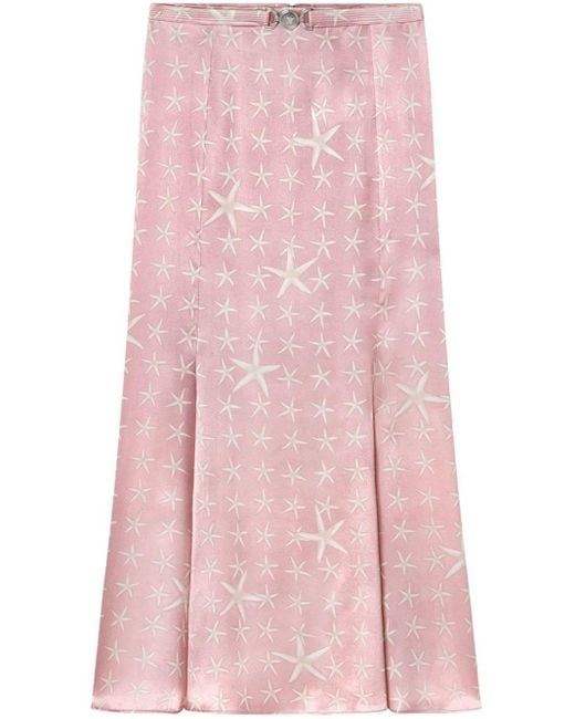 Versace Pink Stella Marina Silk Midi Skirt