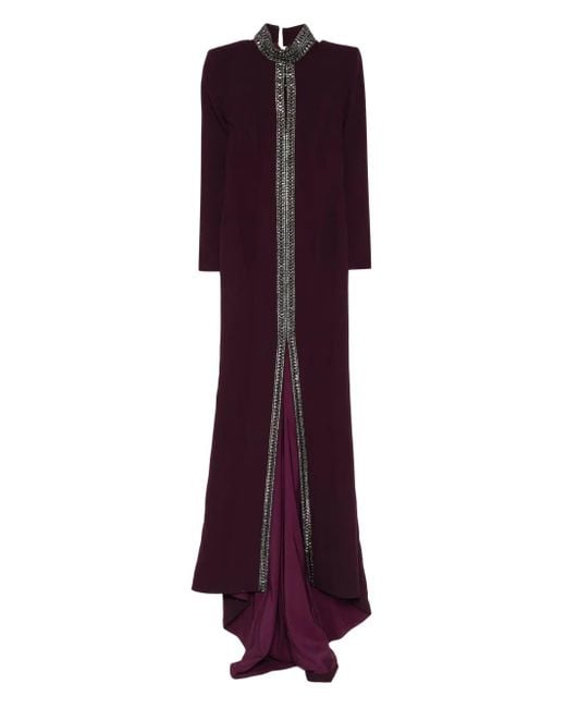 Jean Louis Sabaji Purple Crystal-Embellished Mermaid Gown