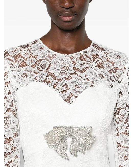 SILK LOVE & LACE White Bow-Embellished Lace Dress