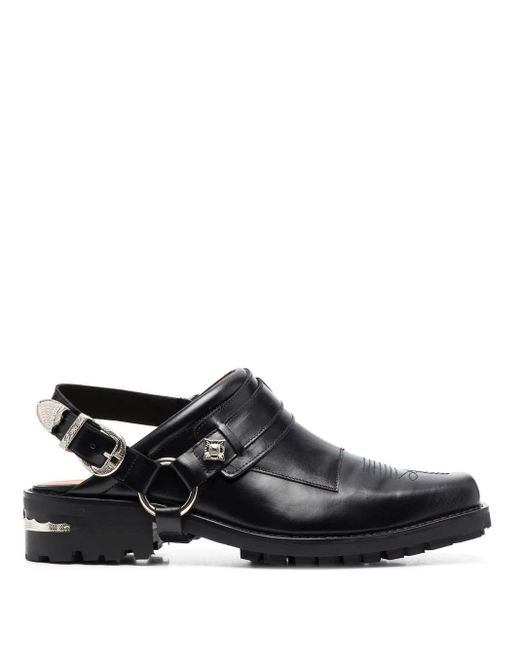 Toga Virilis Black Leather Slingback Loafers for men