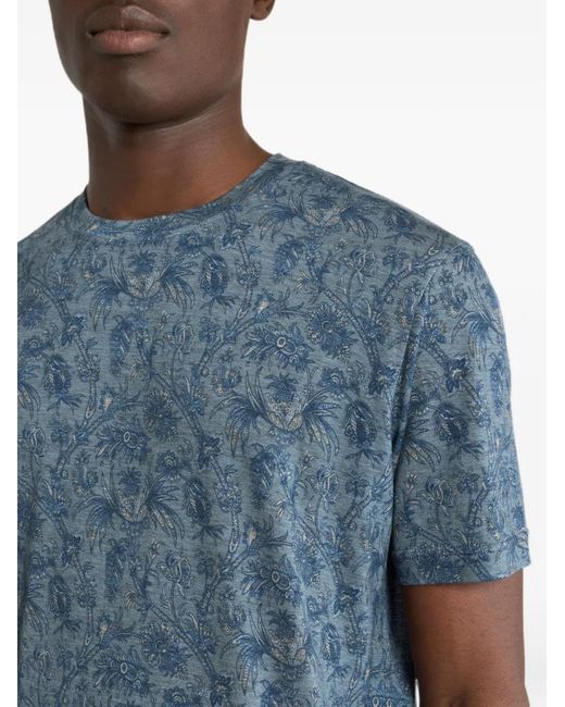 Etro Blue T-Shirt Avec Motif Floral for men