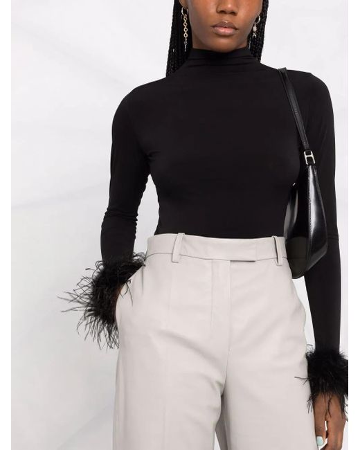 Atu Body Couture Black Feather-Cuff High-Neck Top
