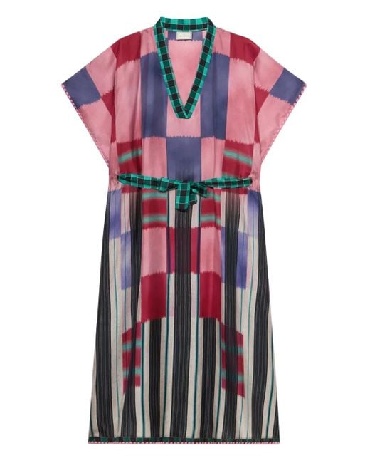 Pierre Louis Mascia Red Aloe Abstract-Print Belted Maxi Dress