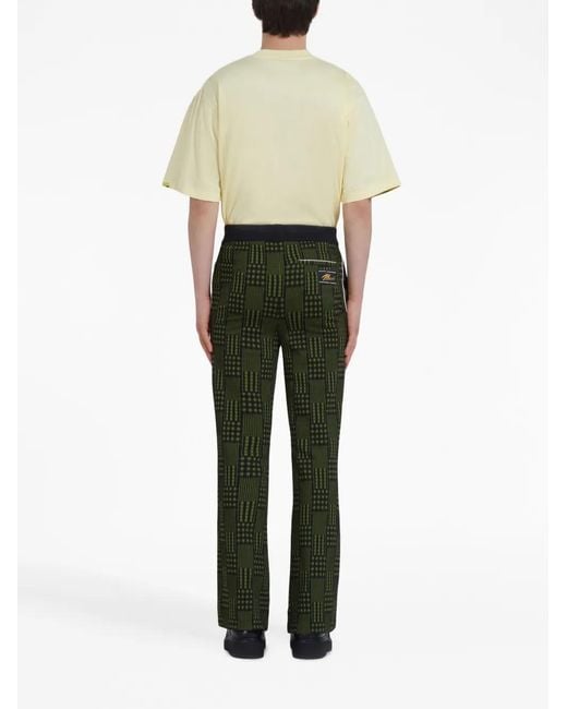 Marni Green Checked Jersey Flared Trousers for men