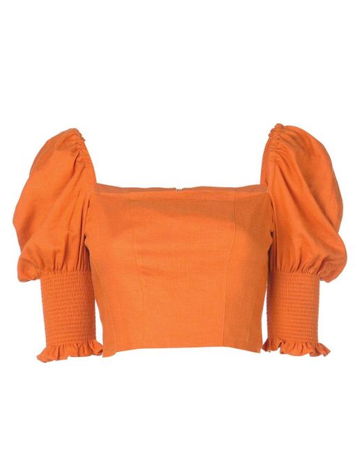 Nicholas Orange Cropped Juliet Sleeves Top
