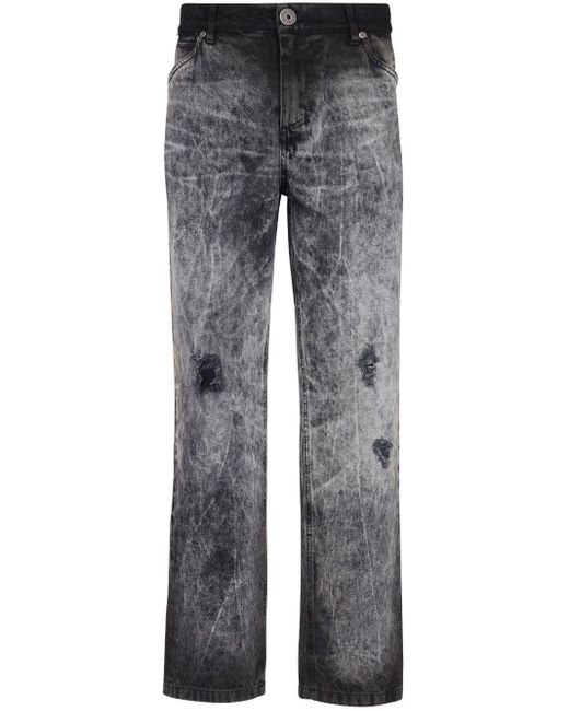 Balmain Gray Stonewash Straight Jeans for men