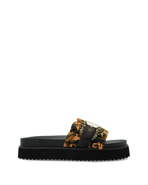 Versace Jeans Couture Black Printed Buckled Slides