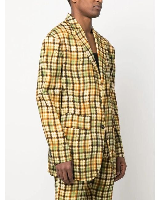 DSquared² Yellow Plaid-Print Single-Breasted Blazer for men