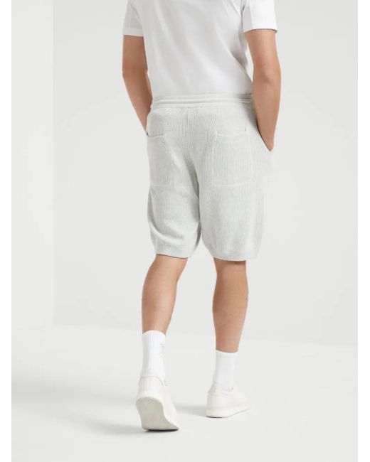 Brunello Cucinelli White Cotton English Rib Knit Bermuda Shorts for men