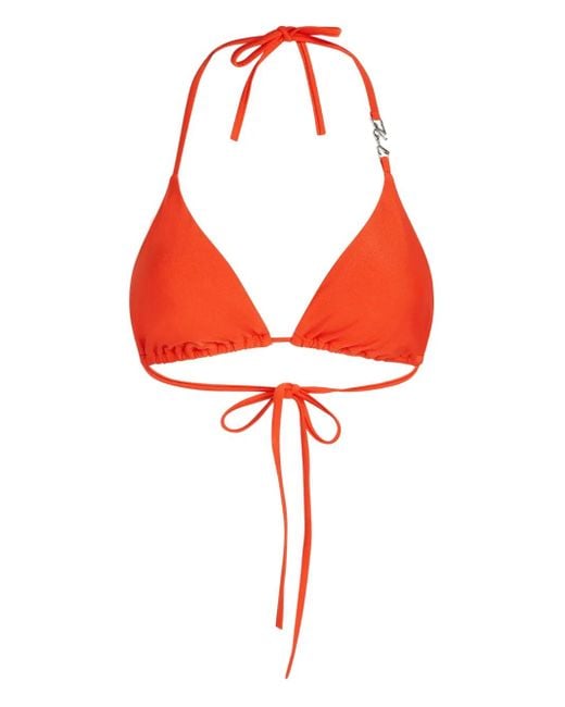 Karl Lagerfeld Red Logo-Plaque Bikini Top
