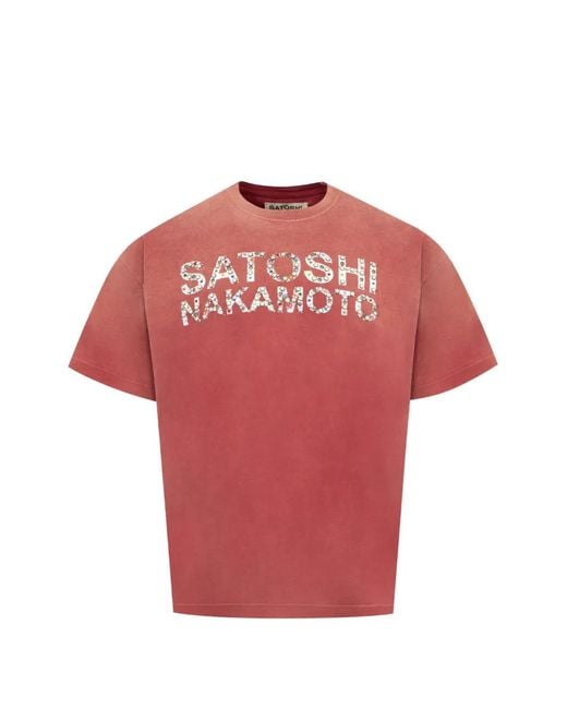 Satoshi Nakamoto Red Pearl Studded Logo T-Shirt for men
