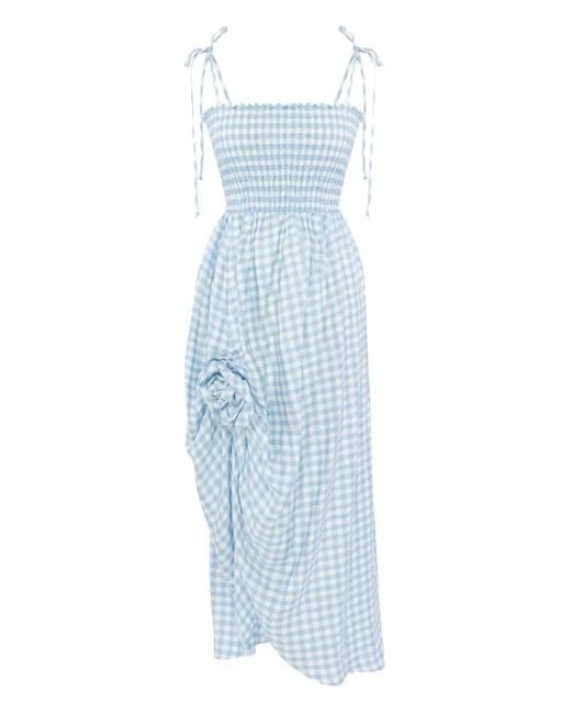 Sleeper Blue Gingham-Pattern Midi Dress