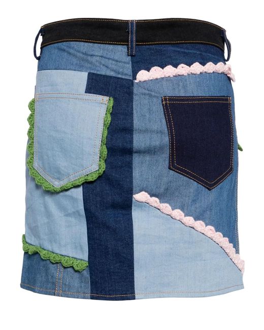 CAVIA Blue Patchwork Denim Miniskirt