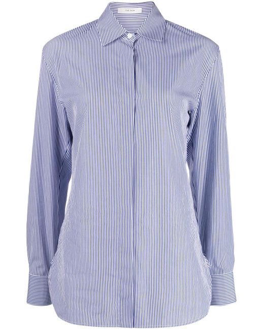 The Row Blue Sadie Striped Cotton Shirt