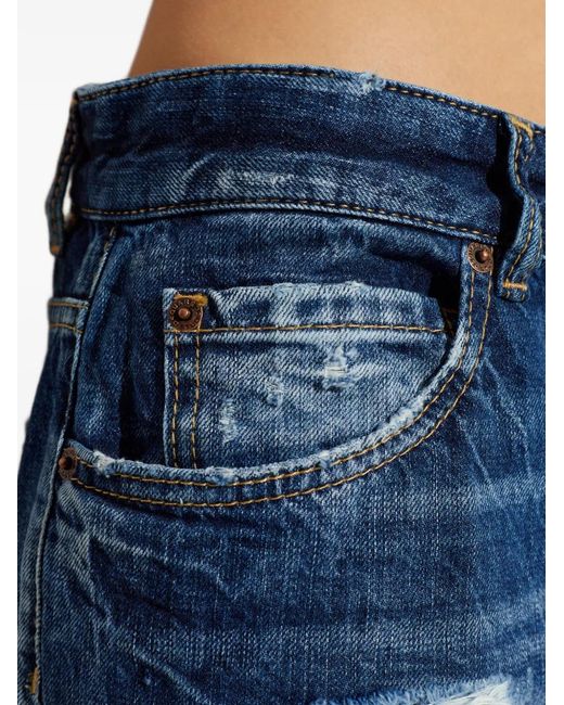 DSquared² Blue Distressed-Detail Wide-Leg Jeans