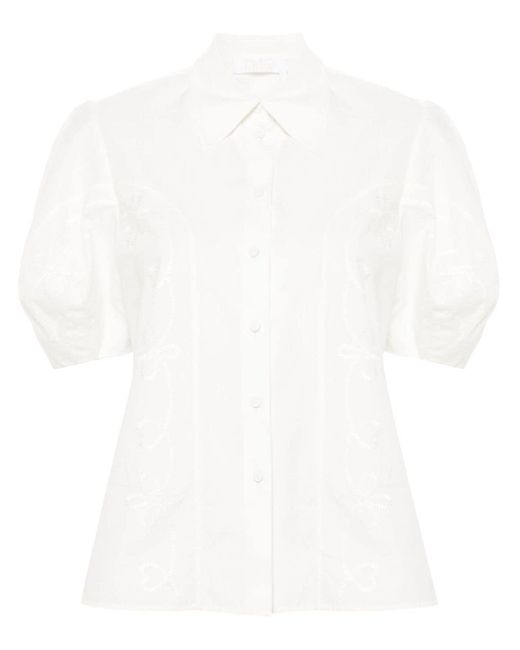 Chloé White Embroidery-Detail Poplin Shirt