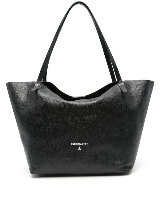 Patrizia Pepe Black Tote Bag Aus Gehämmertem Leder