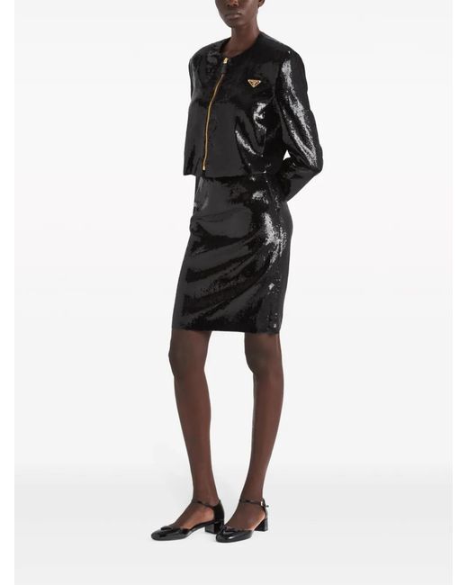 Prada Black Sequin-Embellished Cropped Jacket
