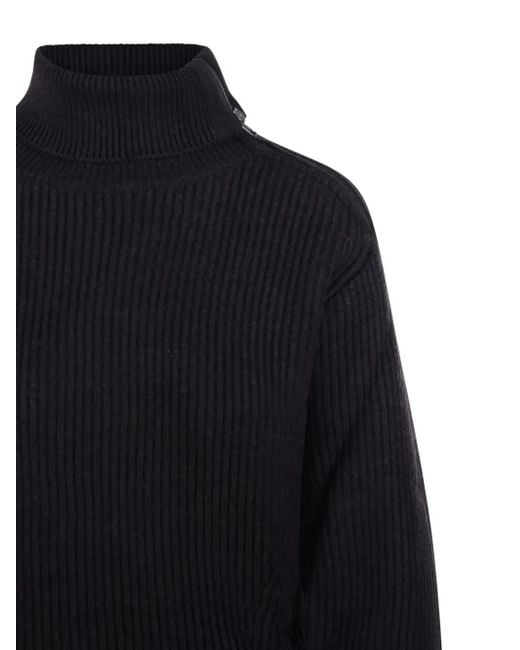P.A.R.O.S.H. Black Ribbed Turtleneck Zip-Fastening Jumper