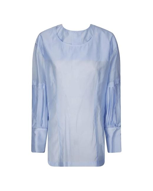Thelatest Blue Erin Gathered-Sleeve Blouse