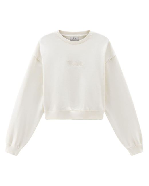 Woolrich White Logo-embroidered Cotton Sweatshirt