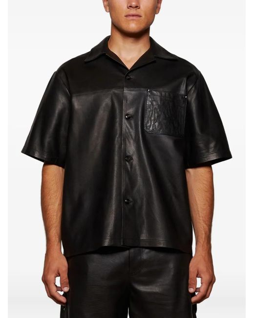 Amiri Black Ma Embroidery Leather Shirt for men